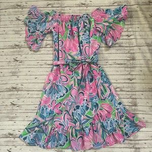 Lilly Pulitzer Laurana Maddlyn Off-The-Shoulder Stretch Dress Size XXS Pink Blue